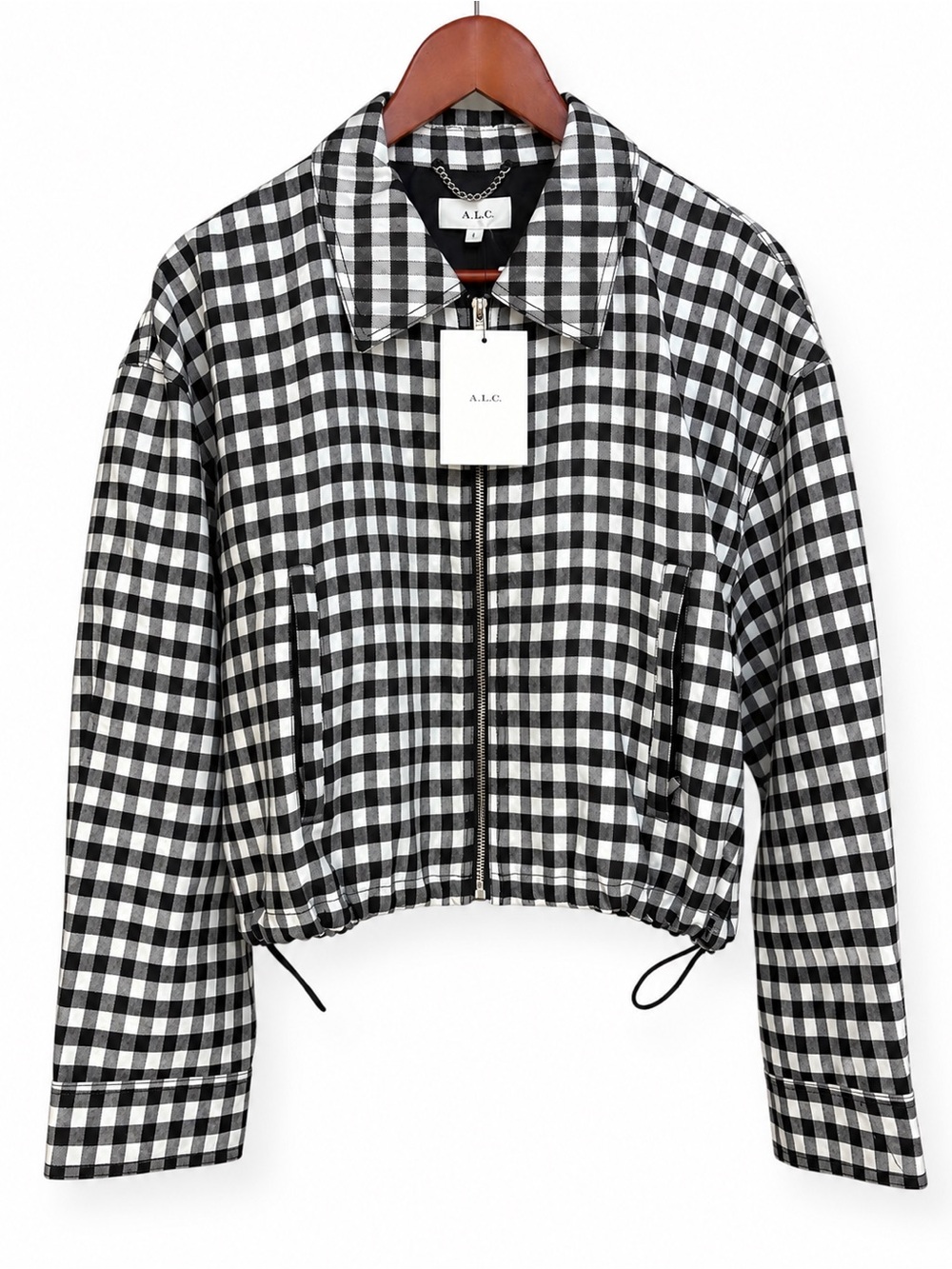 A.L.C. Kayden Gingham Linen Blend Jacket Black Cream Women's L NWT